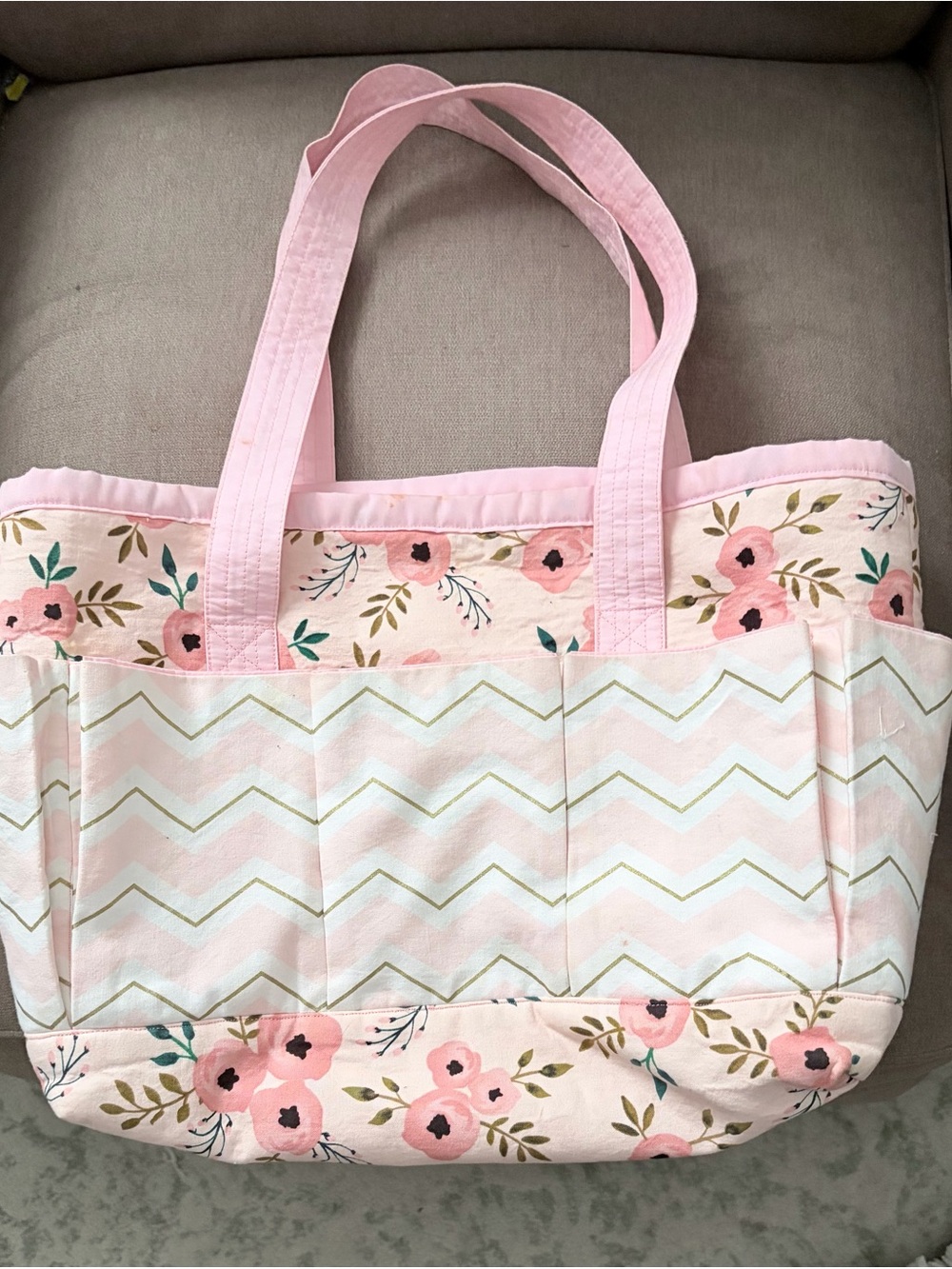 Pink Floral Chevron 12 Pocket Tote Handmade